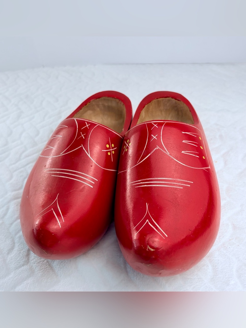 Vintage Red Dutch Wooden Clogs Klompen Women's Size 6 Folk Art to Wear